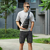 Чоловіча шкіряна сумка-слінг 17х32х7, бананка для роботи та офісу TIDING BAG - MK-96303 чорна, фото 9