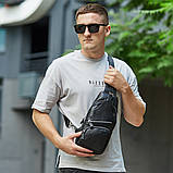 Чоловіча шкіряна сумка-слінг 17х32х7, бананка для роботи та офісу TIDING BAG - MK-96303 чорна, фото 10