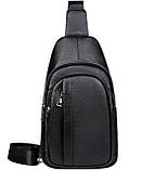 Чоловіча шкіряна сумка-бананка на одне плече 18х32х7, рюкзак слінг для телефону та дрібниці TIDING BAG 83228 чорний, фото 3