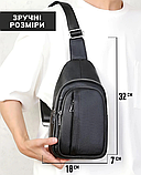 Чоловіча шкіряна сумка-бананка на одне плече 18х32х7, рюкзак слінг для телефону та дрібниці TIDING BAG 83228 чорний, фото 4