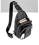 Чоловіча шкіряна сумка-бананка на одне плече 18х32х7, рюкзак слінг для телефону та дрібниці TIDING BAG 83228 чорний, фото 6