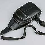 Чоловічий нагрудний шкіряний слінг 18х32х7, сумка-рюкзак через плече TIDING BAG-MK 83423 чорна, фото 3