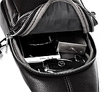 Чоловічий нагрудний шкіряний слінг 18х32х7, сумка-рюкзак через плече TIDING BAG-MK 83423 чорна, фото 5