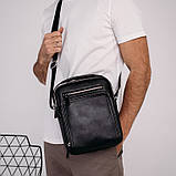 Шкіряна чоловіча сумка-барсетка 21х26х6, месенджер через плече з ручкою Tiding Bag M32432 чорний, фото 4