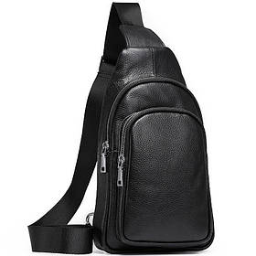 Слінг шкіряний чоловічий на плече18х32х8, нагрудна сумка рюкзак для студента TIDING BAG TH-73583 чорна