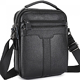 Шкіряна чоловіча сумка-барсетка 21х25х6, месенджер з ручкою Tiding Bag 73957 чорна, фото 3