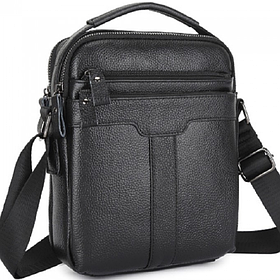 Чоловіча шкіряна сумка-месенджер 21х25х6, барсетка через плече Tiding Bag A25-3278A Чорна