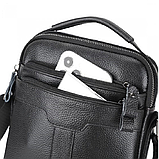 Шкіряна чоловіча сумка-барсетка 21х25х6, месенджер з ручкою Tiding Bag 73957 чорна, фото 5