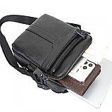 Шкіряна чоловіча сумка-барсетка 21х25х6, месенджер з ручкою Tiding Bag 73957 чорна, фото 6