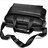 Чоловіча шкіряна сумка для ноутбука та документів 39х28х8, портфель для міста Tiding Bag RD-23134 чорний, фото 7