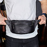 Стильна чоловіча бананка з натуральної гладкої шкіри 14х25х10, сумка нагрудна для телефону NM-50358 чорна, фото 2