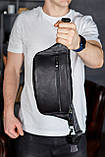 Стильна чоловіча бананка з натуральної гладкої шкіри 14х25х10, сумка нагрудна для телефону NM-50358 чорна, фото 3