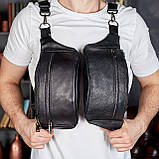 Стильна чоловіча бананка з натуральної гладкої шкіри 14х25х10, сумка нагрудна для телефону NM-50358 чорна, фото 4