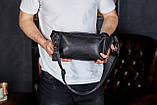 Стильна чоловіча бананка з натуральної гладкої шкіри 14х25х10, сумка нагрудна для телефону NM-50358 чорна, фото 5