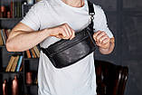 Стильна чоловіча бананка з натуральної гладкої шкіри 14х25х10, сумка нагрудна для телефону NM-50358 чорна, фото 6