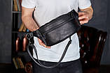 Стильна чоловіча бананка з натуральної гладкої шкіри 14х25х10, сумка нагрудна для телефону NM-50358 чорна, фото 8