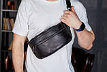 Стильна чоловіча бананка з натуральної гладкої шкіри 14х25х10, сумка нагрудна для телефону NM-50358 чорна, фото 10