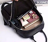 Жіночий рюкзак шкіряний міський з ременцем 23х30х11, сумка на спину для навчання, чорна, фото 4