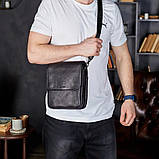 Месенджер із клапаном через плече 24х20х6, шкіряна барсетка Tiding Bag TD-20033 чорна, фото 2