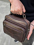 Чоловіча шкіряна сумка барсетка 24×16×6.5, месенджер через плече з коричневою ручкою BEXHILL 61881B, фото 9