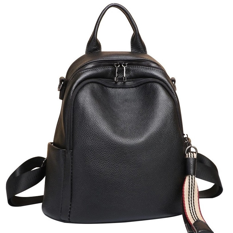 Шкіряний жіночий рюкзак міський 30х24х13, матова сумка на плечі, чорна, фото 1