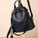 Шкіряний жіночий рюкзак міський 30х24х13, матова сумка на плечі, чорна, фото 3