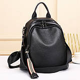 Шкіряний жіночий рюкзак міський 30х24х13, матова сумка на плечі, чорна, фото 4