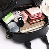 Шкіряний жіночий рюкзак міський 30х24х13, матова сумка на плечі, чорна, фото 5