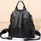 Шкіряний жіночий рюкзак міський 30х24х13, матова сумка на плечі, чорна, фото 8