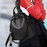 Шкіряний жіночий рюкзак міський 30х24х13, матова сумка на плечі, чорна, фото 10