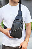 Чоловічий слінг через плече 18х32х7, шкіряна бананка нагрудна, сумка рюкзак Tiding Bag 33737 чорна, фото 2