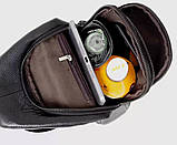 Чоловічий слінг через плече 18х32х7, шкіряна бананка нагрудна, сумка рюкзак Tiding Bag 33737 чорна, фото 6