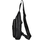 Чоловічий слінг через плече 18х32х7, шкіряна бананка нагрудна, сумка рюкзак Tiding Bag 33737 чорна, фото 9