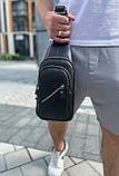 Чоловічий слінг через плече 18х32х7, шкіряна бананка нагрудна, сумка рюкзак Tiding Bag 33737 чорна, фото 10