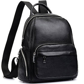 Рюкзак жіночий шкіряний 29х31х12, практична наплічна сумка для міста, чорна