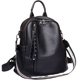 Шкіряний класичний жіночий рюкзак 26х32х15, наплічна сумка з багатьма відділеннями, чорна