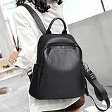 Жіночий шкіряний рюкзак міського типу 23х30х13, сумка на спину під мат, чорна, фото 3