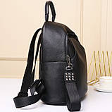 Жіночий шкіряний рюкзак міського типу 23х30х13, сумка на спину під мат, чорна, фото 4