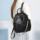 Стильна жіноча сумка міська на плечі 25х33х14, рюкзак з натуральної шкіри, чорний, фото 2