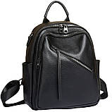 Стильна жіноча сумка міська на плечі 25х33х14, рюкзак з натуральної шкіри, чорний, фото 3
