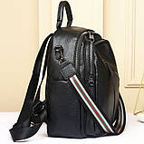 Стильна жіноча сумка міська на плечі 25х33х14, рюкзак з натуральної шкіри, чорний, фото 4