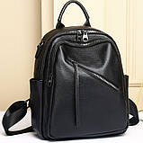 Стильна жіноча сумка міська на плечі 25х33х14, рюкзак з натуральної шкіри, чорний, фото 5
