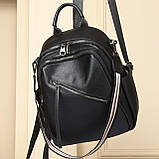 Стильна жіноча сумка міська на плечі 25х33х14, рюкзак з натуральної шкіри, чорний, фото 6
