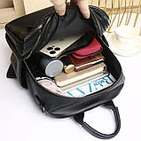 Стильна жіноча сумка міська на плечі 25х33х14, рюкзак з натуральної шкіри, чорний, фото 9