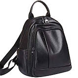 Шкіряний жіночий міський рюкзак на блискавці 23х29х13, сумка наплічна для прогулянок, чорна, фото 3