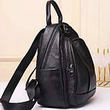 Шкіряний жіночий міський рюкзак на блискавці 23х29х13, сумка наплічна для прогулянок, чорна, фото 4