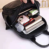 Шкіряний жіночий міський рюкзак на блискавці 23х29х13, сумка наплічна для прогулянок, чорна, фото 6