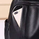 Шкіряний жіночий міський рюкзак на блискавці 23х29х13, сумка наплічна для прогулянок, чорна, фото 7