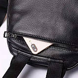 Шкіряний жіночий міський рюкзак на блискавці 23х29х13, сумка наплічна для прогулянок, чорна, фото 8