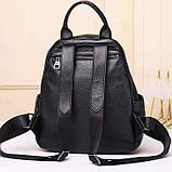 Шкіряний жіночий міський рюкзак на блискавці 23х29х13, сумка наплічна для прогулянок, чорна, фото 9
